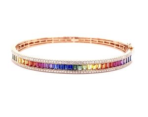 Rose Gold Diamond & Sapphire Multirow Bangle With Sapphire And Diamonds