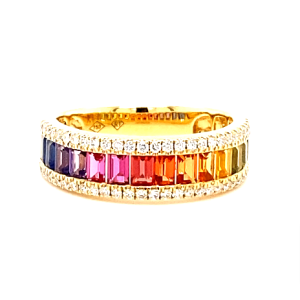 gold diamond & sapphire multirow ring
