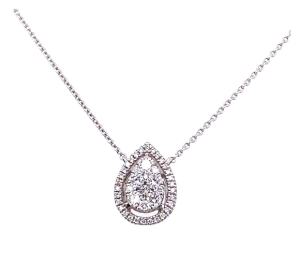 White Gold Diamond Pear-Shaped Halo Illusion Set Pendant 
