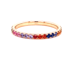 Rose Gold Diamond Cut Rainbow Sapphire Half Eternity Ring