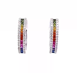 White Gold Rainbow Sapphire Huggies