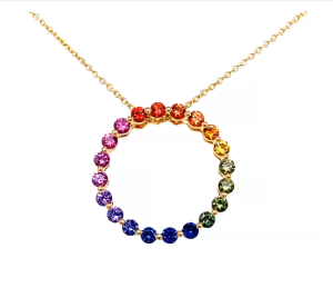 Yellow Gold Maxi Multirow Diamond & Rainbow Sapphire Eternity Pendant