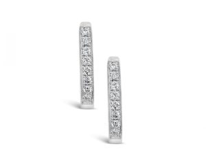 White Gold Milgrain Hoop Diamond Earrings