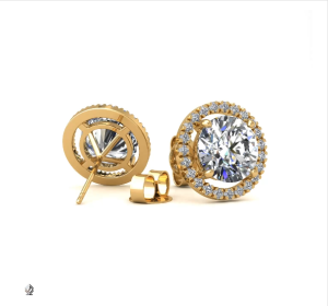 ROUND BRILLIANT CUT HALO DIAMOND EARRING STUDS 