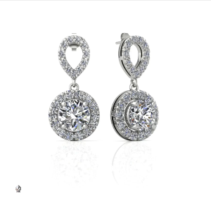 prongs round shape diamond hanging drop earrings