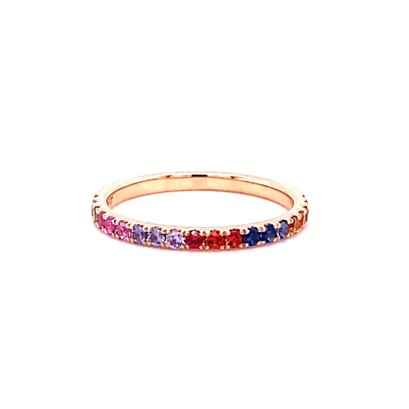 18k rose gold diamond cut rainbow sapphire half eternity ring with 0.34 ct sapphires Photos & images