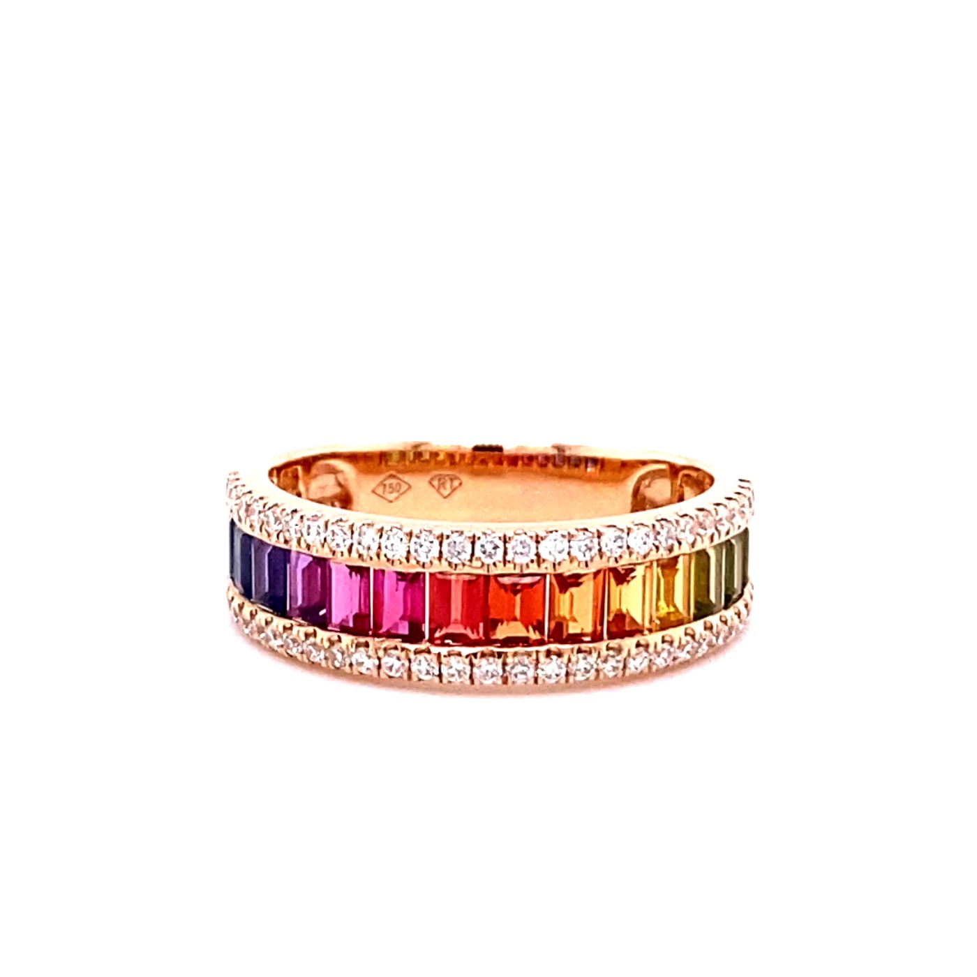 18k rose gold diamond & sapphire multirow ring with 1.37 ct sapphire and 0.26 ct diamonds Photos & images