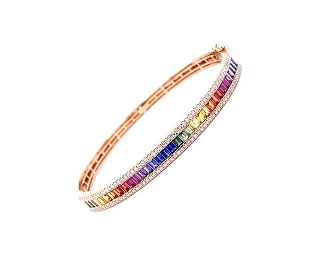 18k rose gold diamond & sapphire multirow bangle with 3.31 ct sapphire and 0.70 ct diamonds