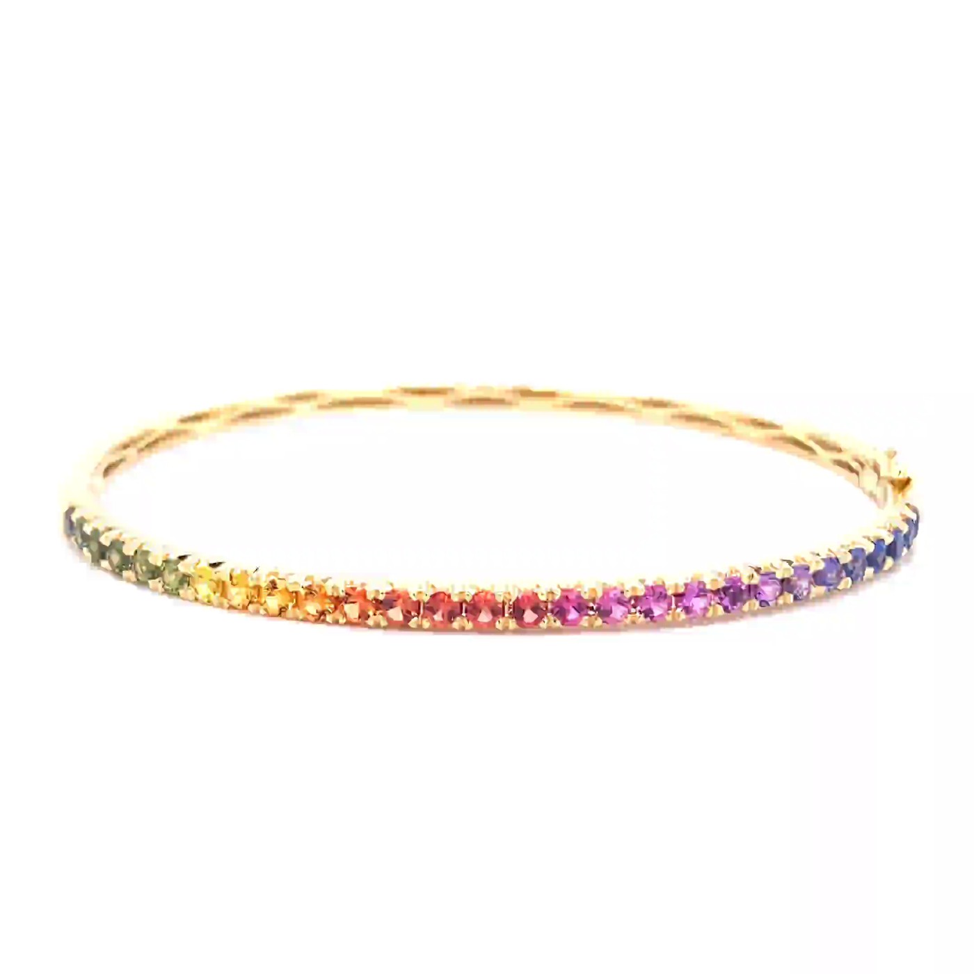 18k yellow gold diamond cut rainbow sapphire bangle set with 1.82 ct sapphire Photos & images