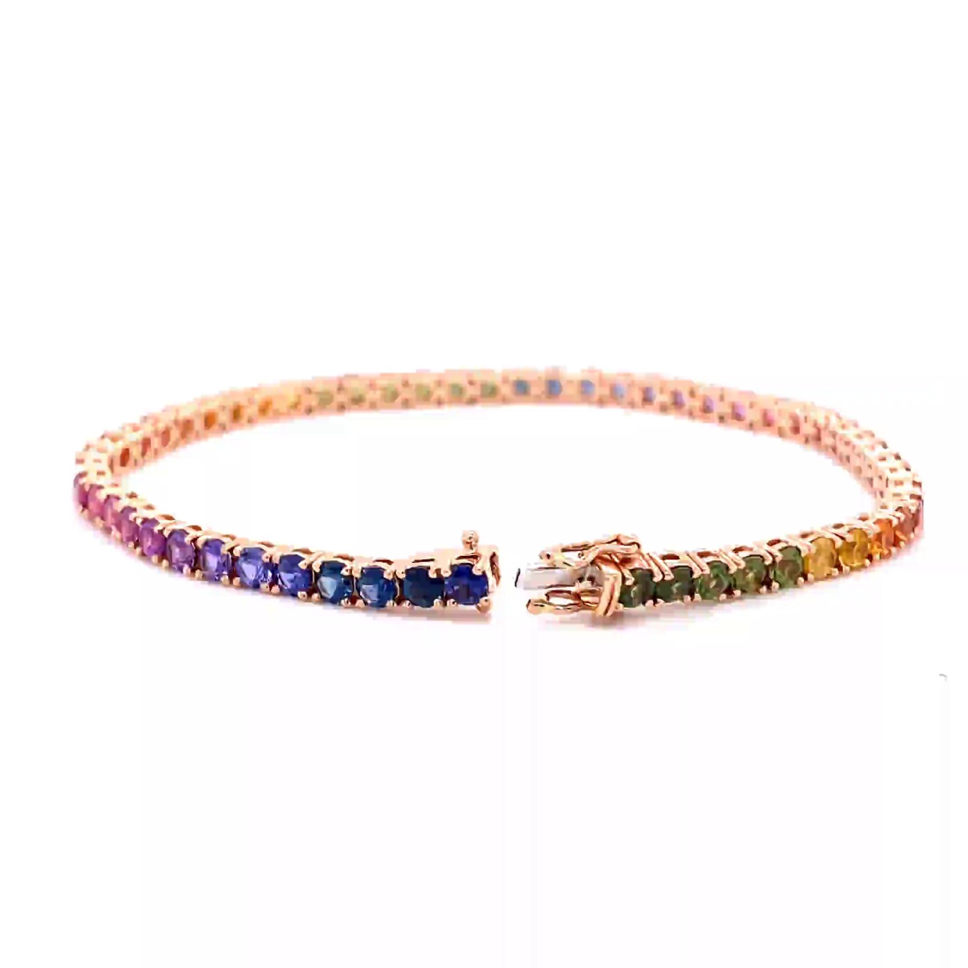 18k yellow gold diamond cut rainbow sapphire riviere tennis bracelet set with 5.74 ct sapphire Photos & images