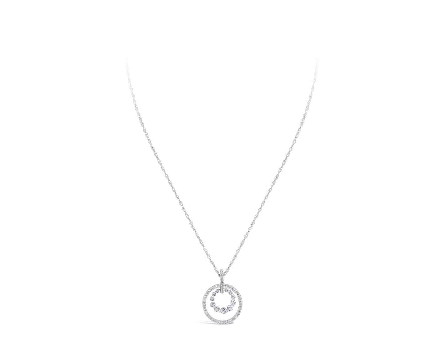18k white gold double circle pendant with upstones