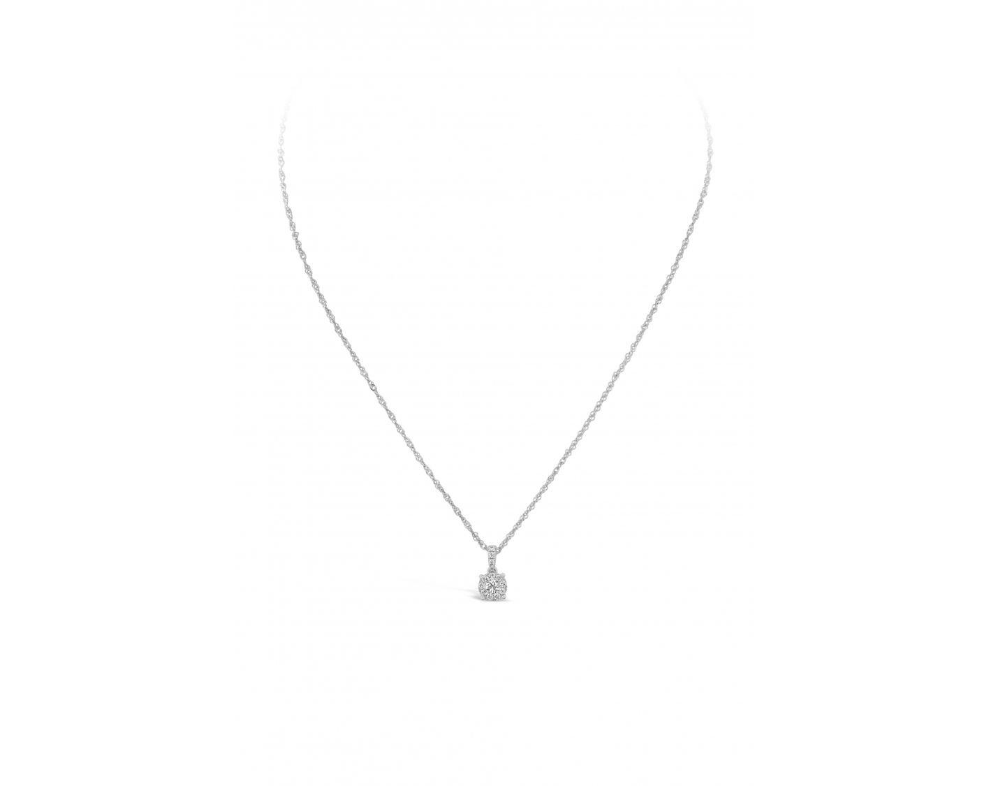 18k white gold halo illusion set diamond pendant with upstones