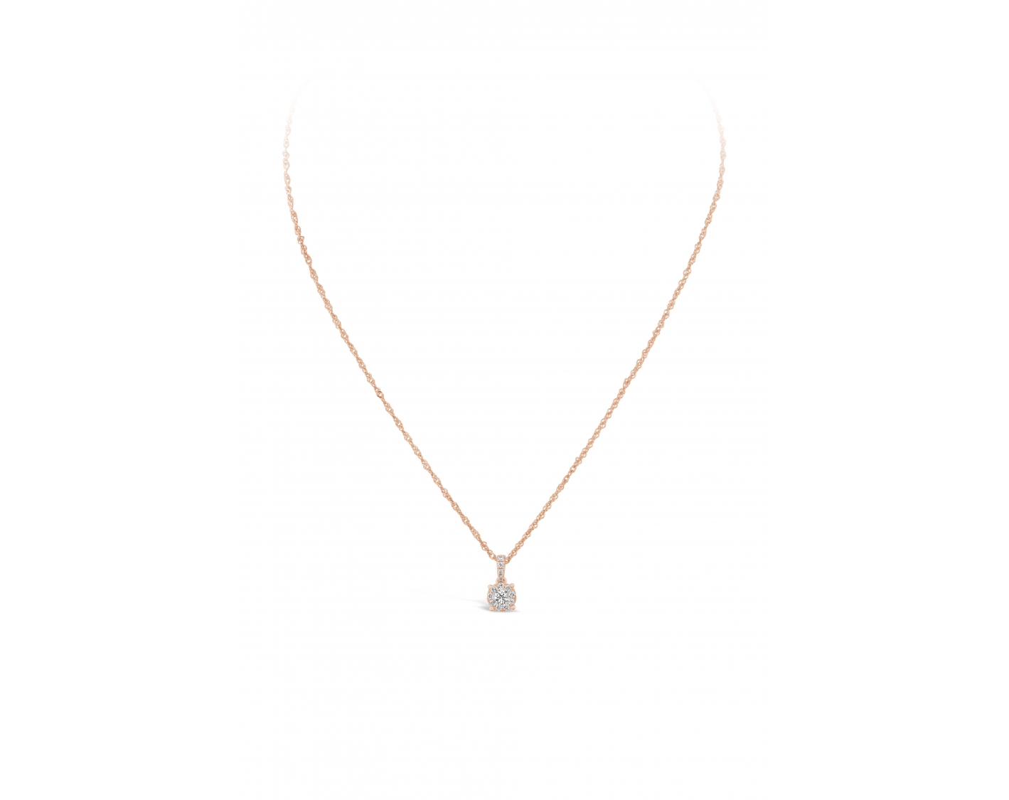 18k rose gold halo illusion set diamond pendant with upstones