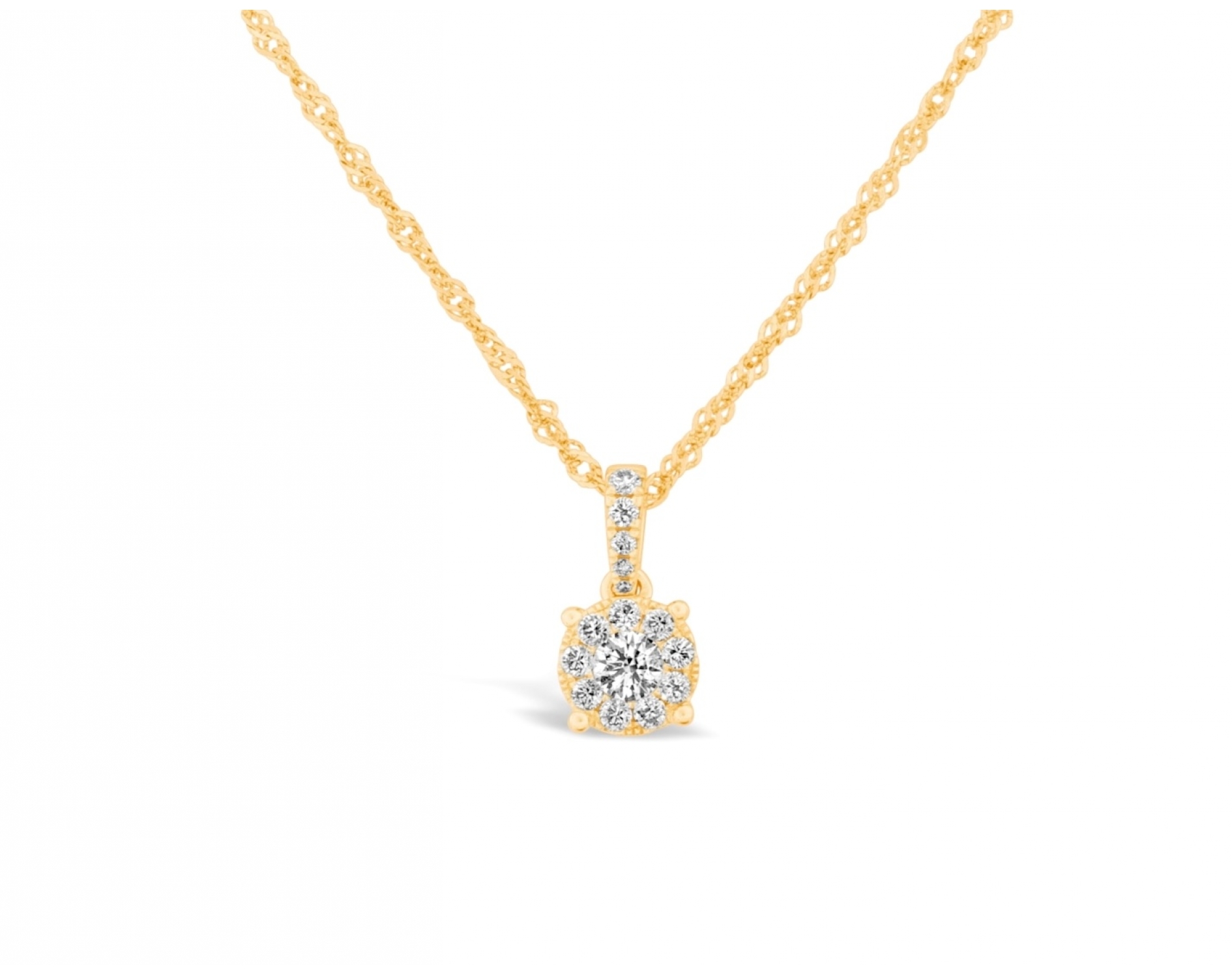 18k yellow gold halo illusion set diamond pendant with upstones