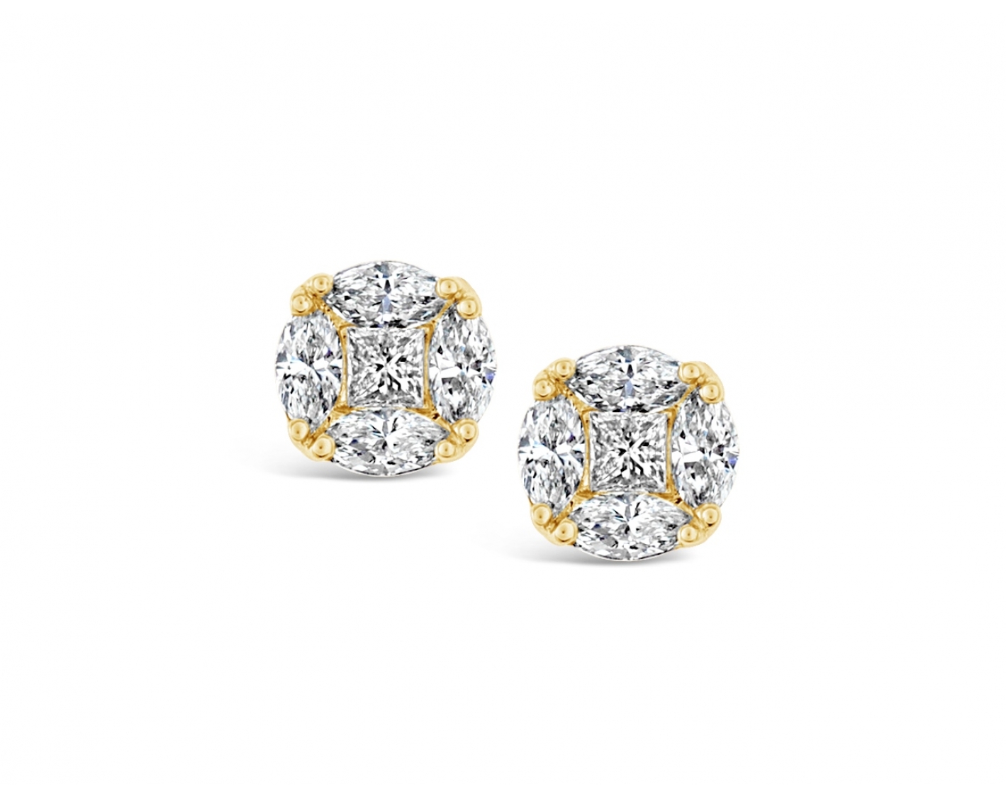 18k rose gold illusion set stud earrings with princess & marquises diamonds Photos & images