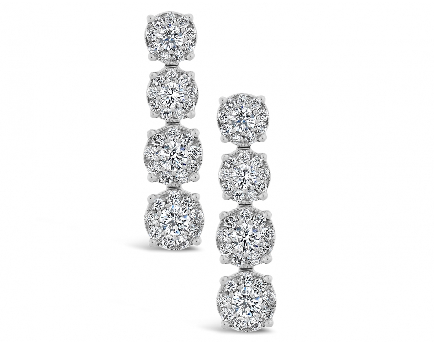 18k white gold halo illusion set hanging diamond earrings