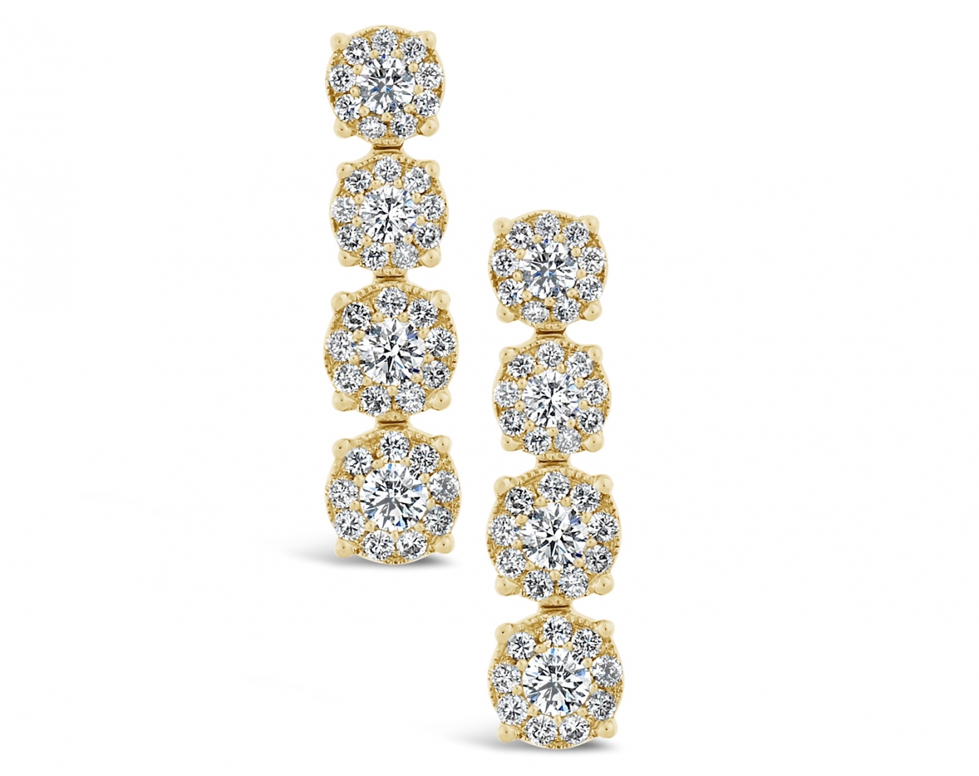 18k yellow gold halo illusion set hanging diamond earrings