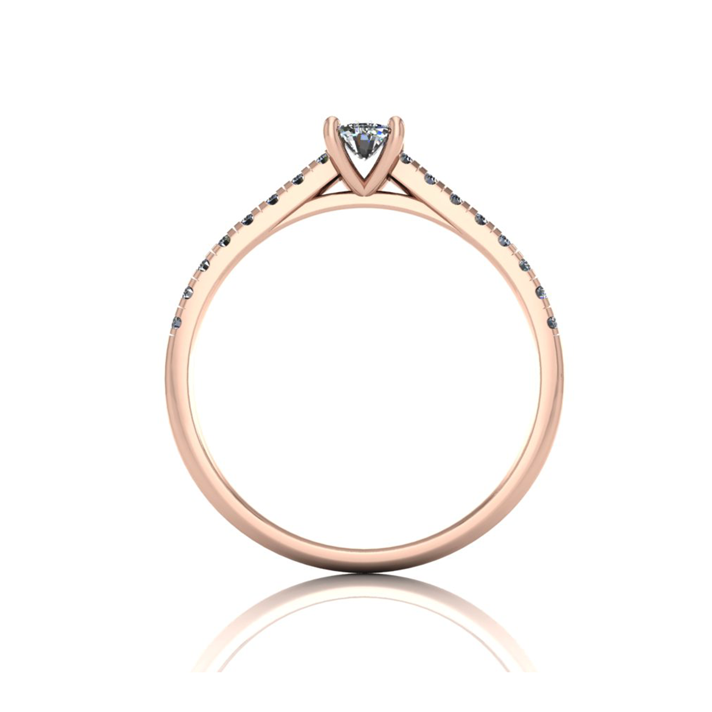 18k rose gold  4 prongs elongated cushion cut diamond engagement ring with whisper thin pavÉ set band
