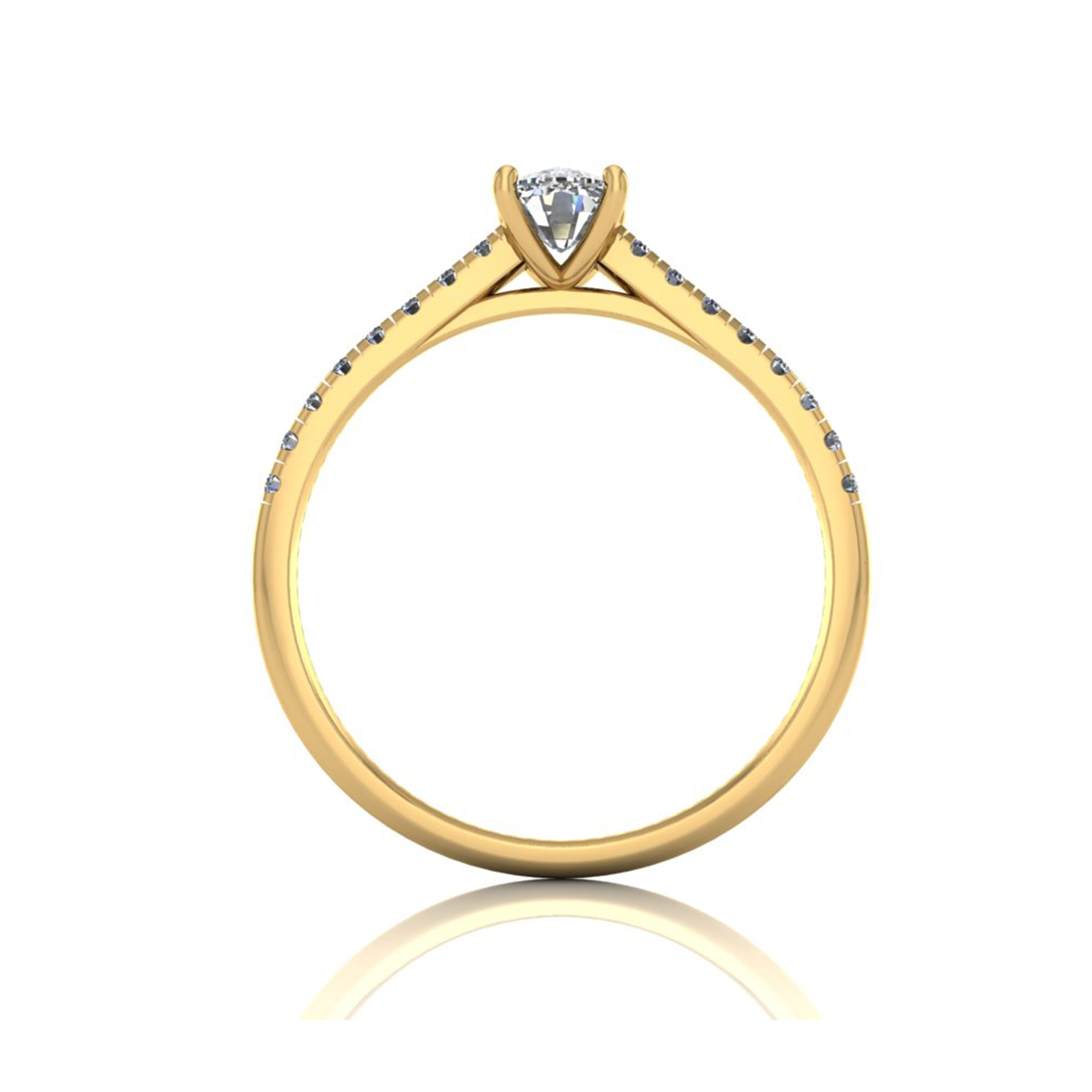 18k yellow gold  4 prongs cushion cut diamond engagement ring with whisper thin pavÉ set band Photos & images