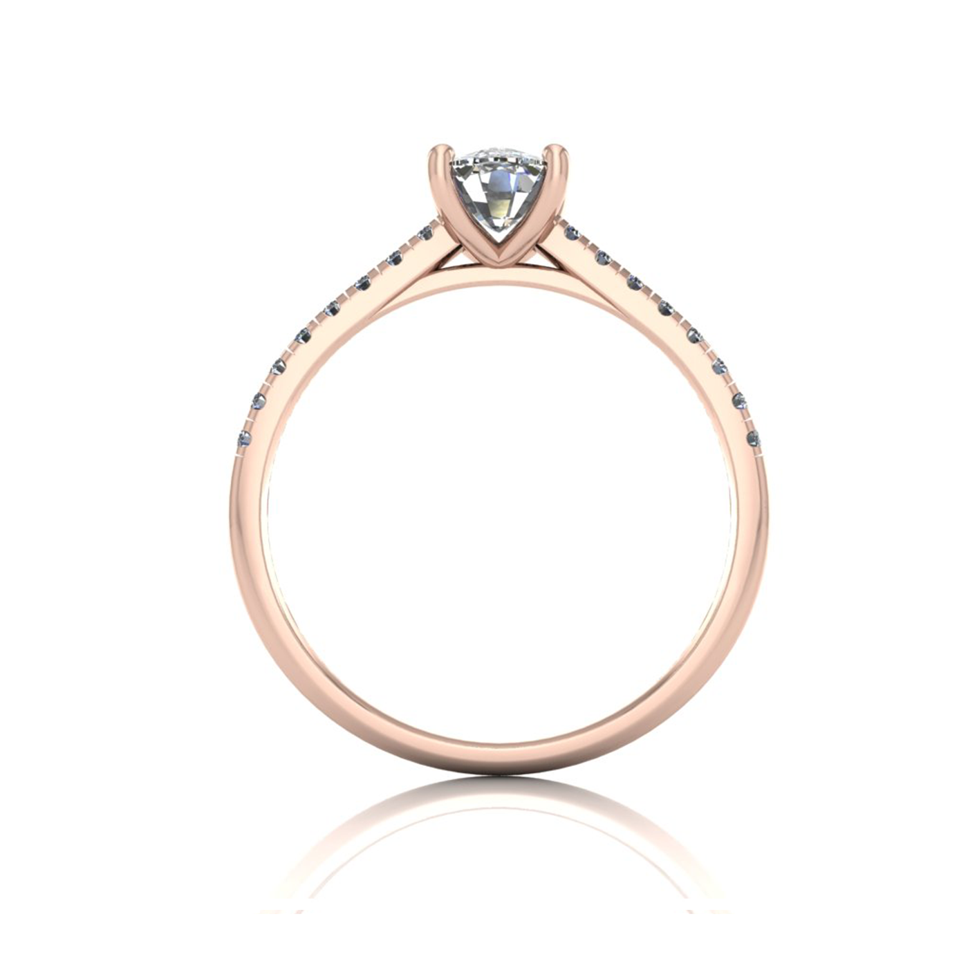 18k rose gold  4 prongs cushion cut diamond engagement ring with whisper thin pavÉ set band