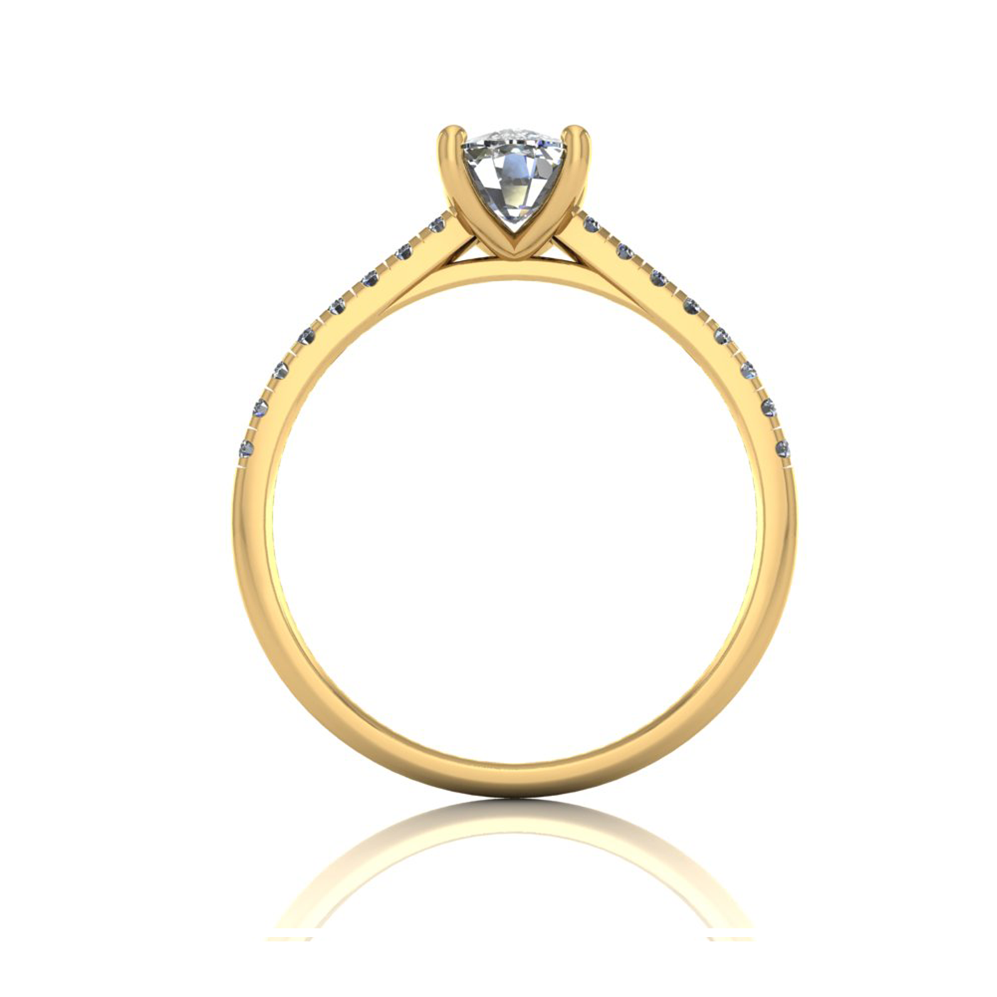 18k yellow gold  4 prongs cushion cut diamond engagement ring with whisper thin pavÉ set band Photos & images