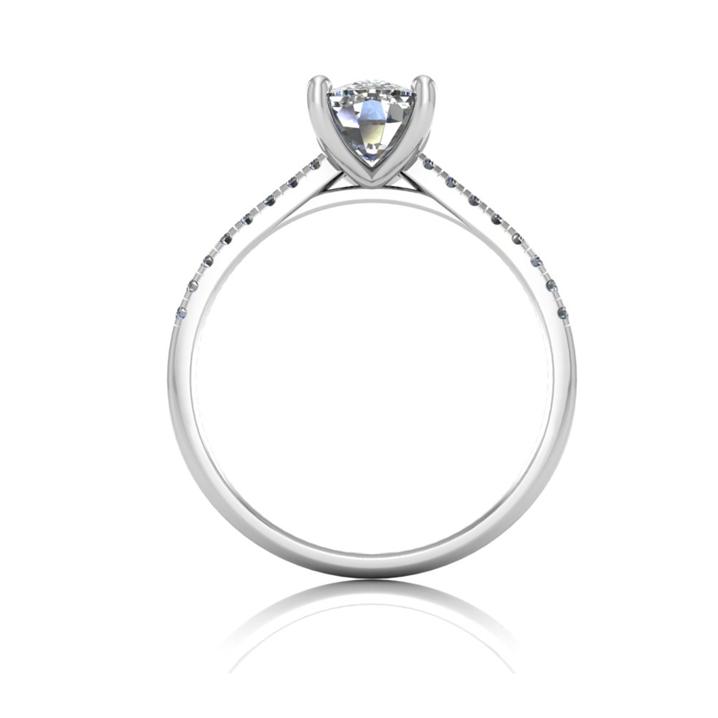 18k white gold  4 prongs cushion cut diamond engagement ring with whisper thin pavÉ set band