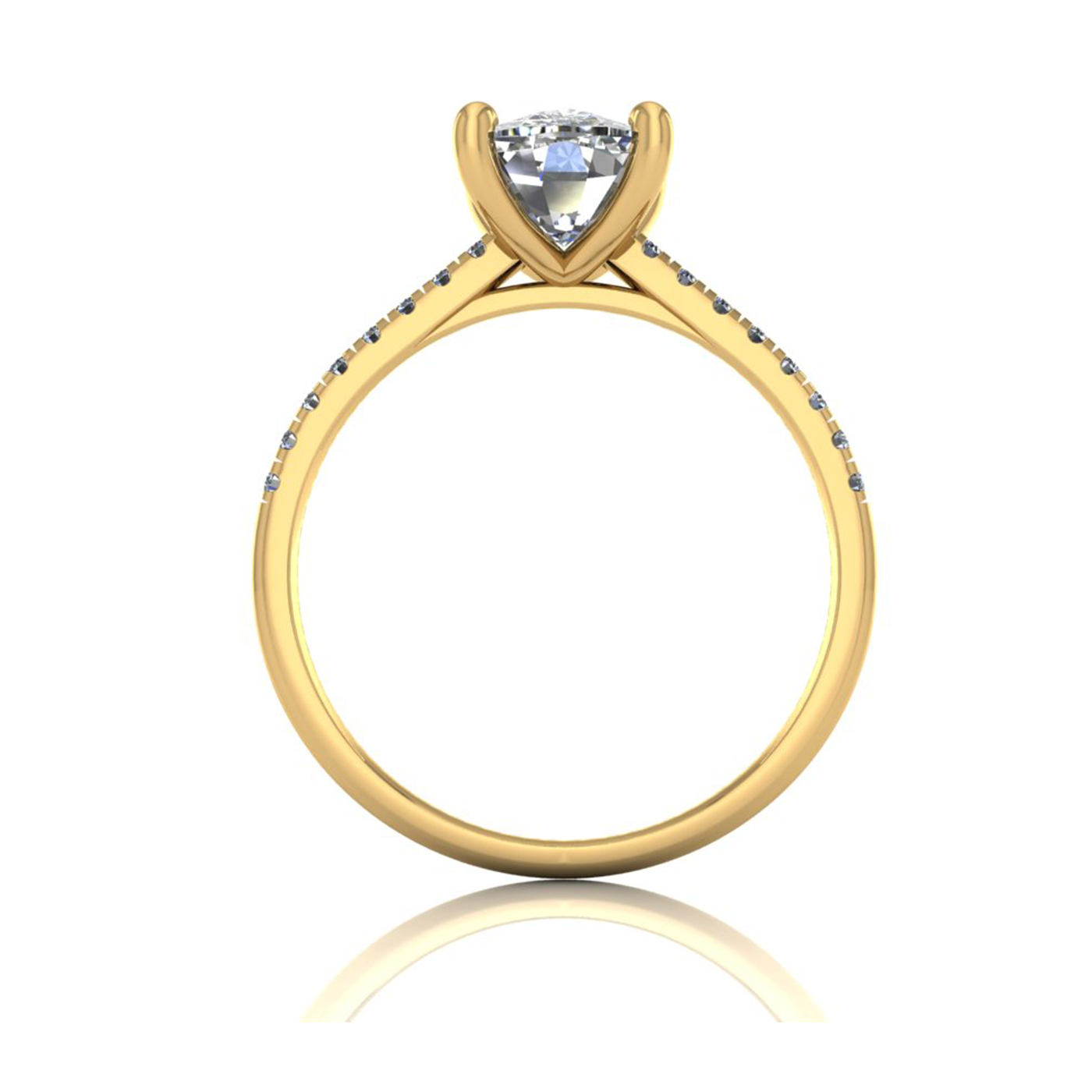 18k yellow gold  4 prongs cushion cut diamond engagement ring with whisper thin pavÉ set band
