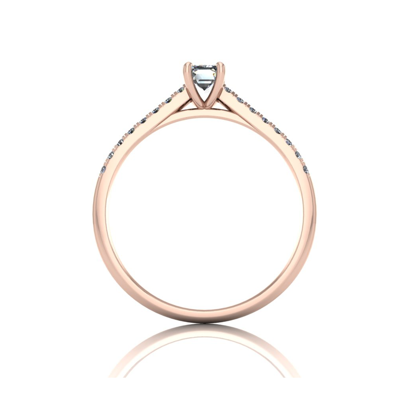 18k rose gold  0,30 ct 4 prongs emerald cut diamond engagement ring with whisper thin pavÉ set band