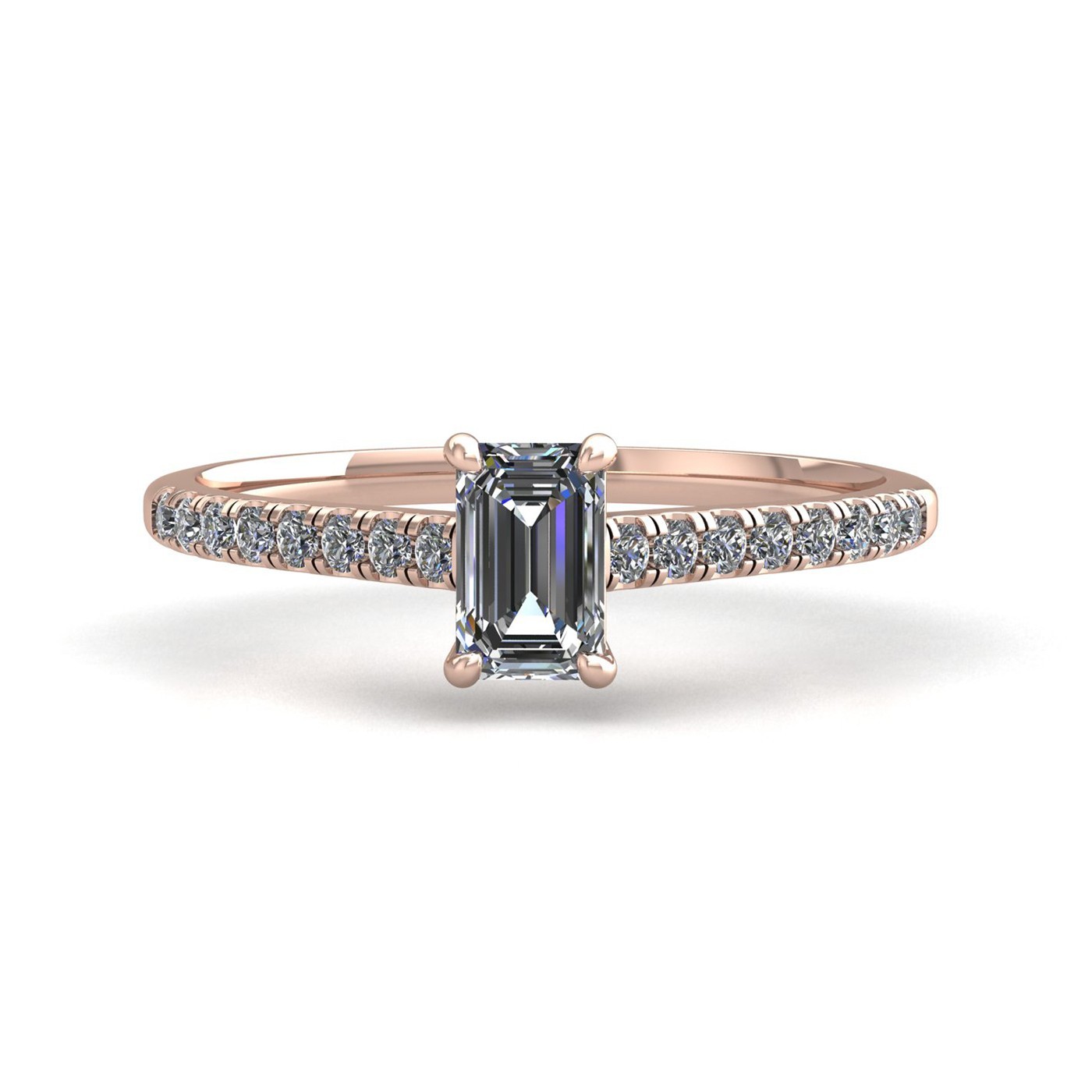 18k rose gold 0,80 ct 4 prongs emerald cut diamond engagement ring with whisper thin pavÉ set band Photos & images