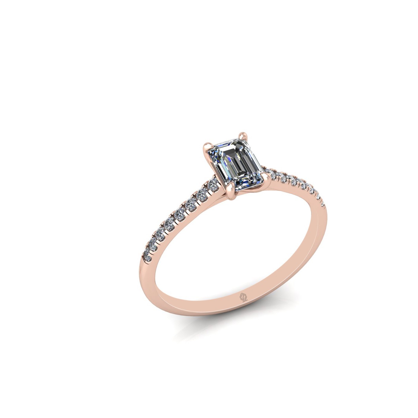 18k rose gold 0,50 ct 4 prongs emerald cut diamond engagement ring with whisper thin pavÉ set band Photos & images