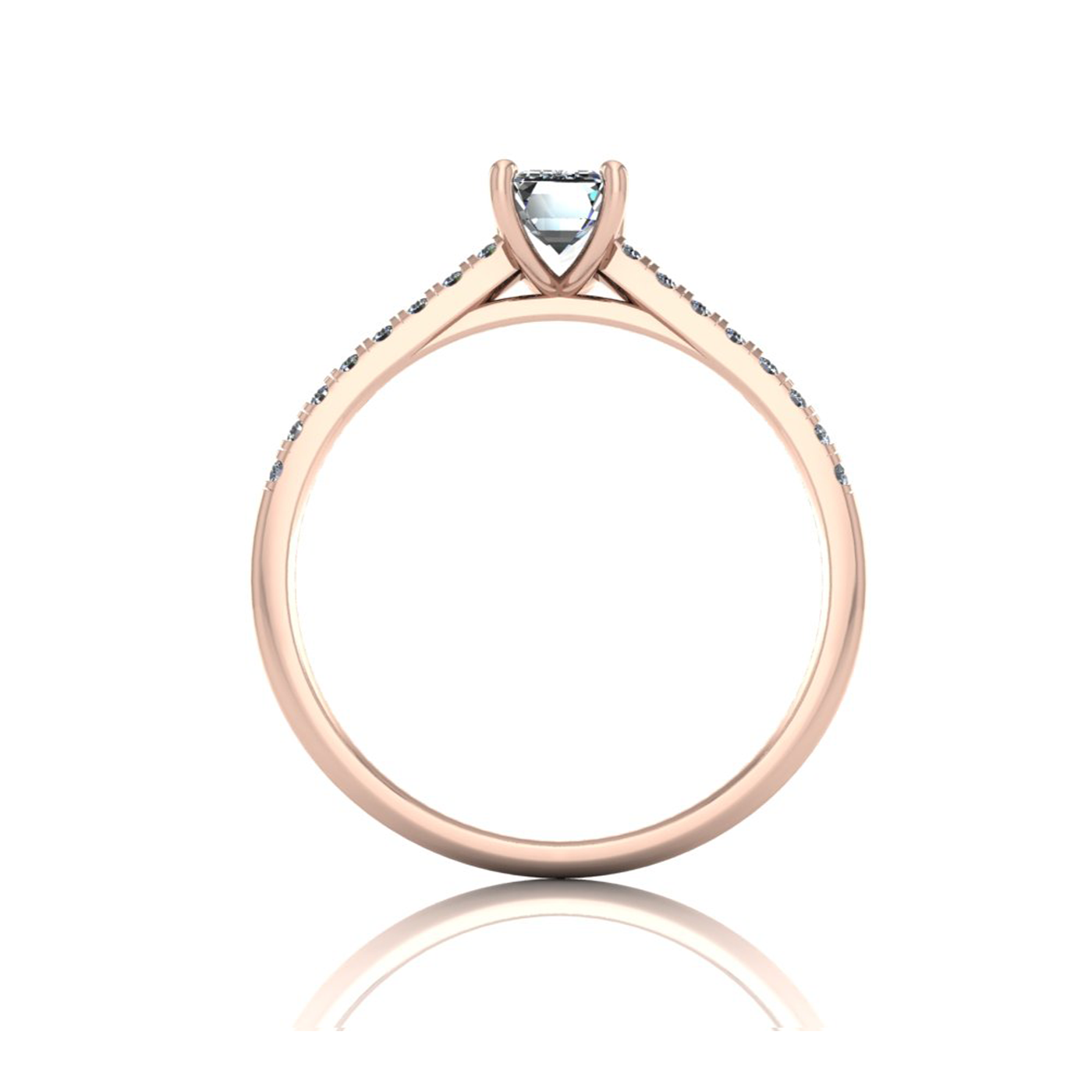 18k rose gold 0,50 ct 4 prongs emerald cut diamond engagement ring with whisper thin pavÉ set band