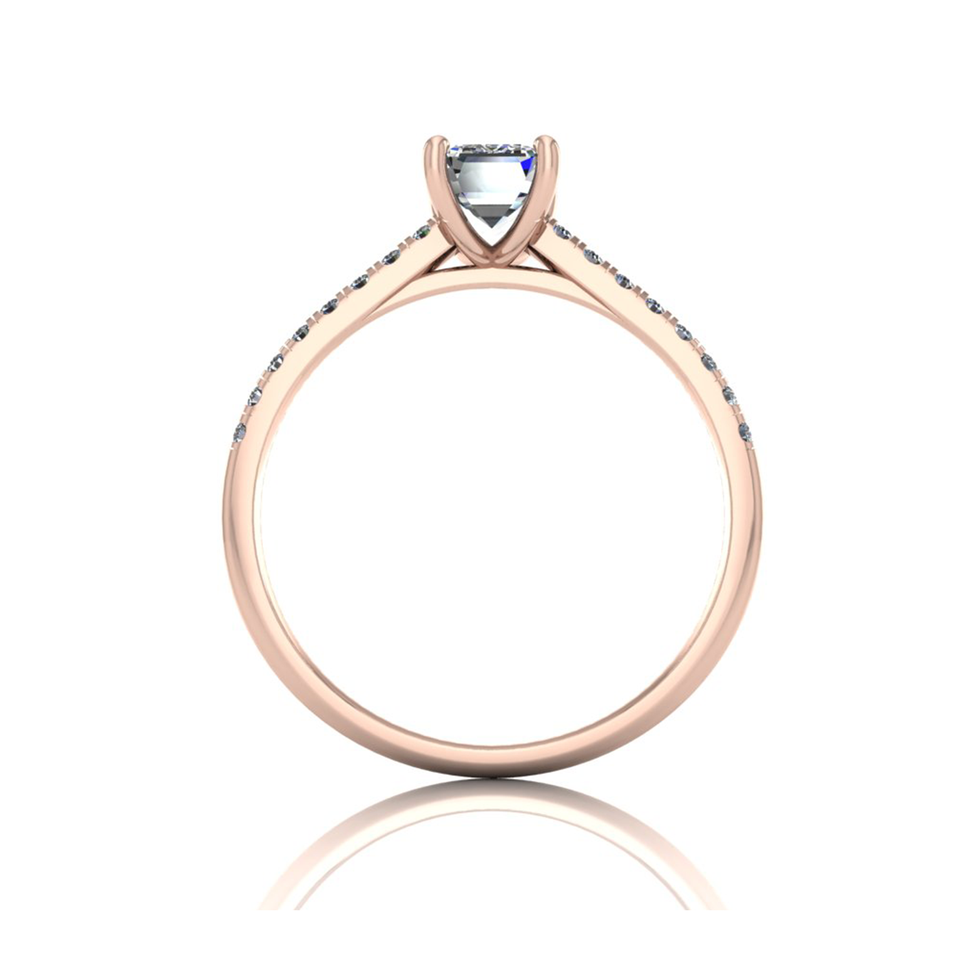 18k rose gold 0,80 ct 4 prongs emerald cut diamond engagement ring with whisper thin pavÉ set band