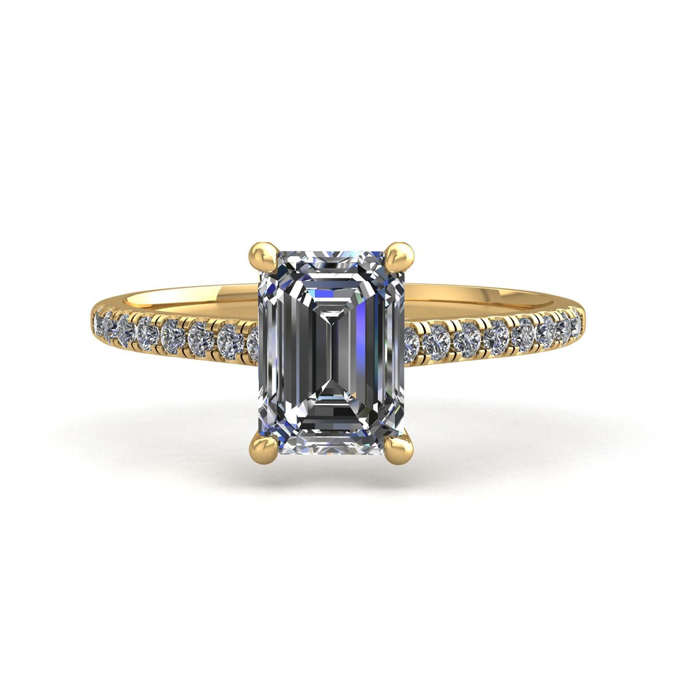 18k yellow gold 0,30 ct 4 prongs emerald cut diamond engagement ring with whisper thin pavÉ set band Photos & images