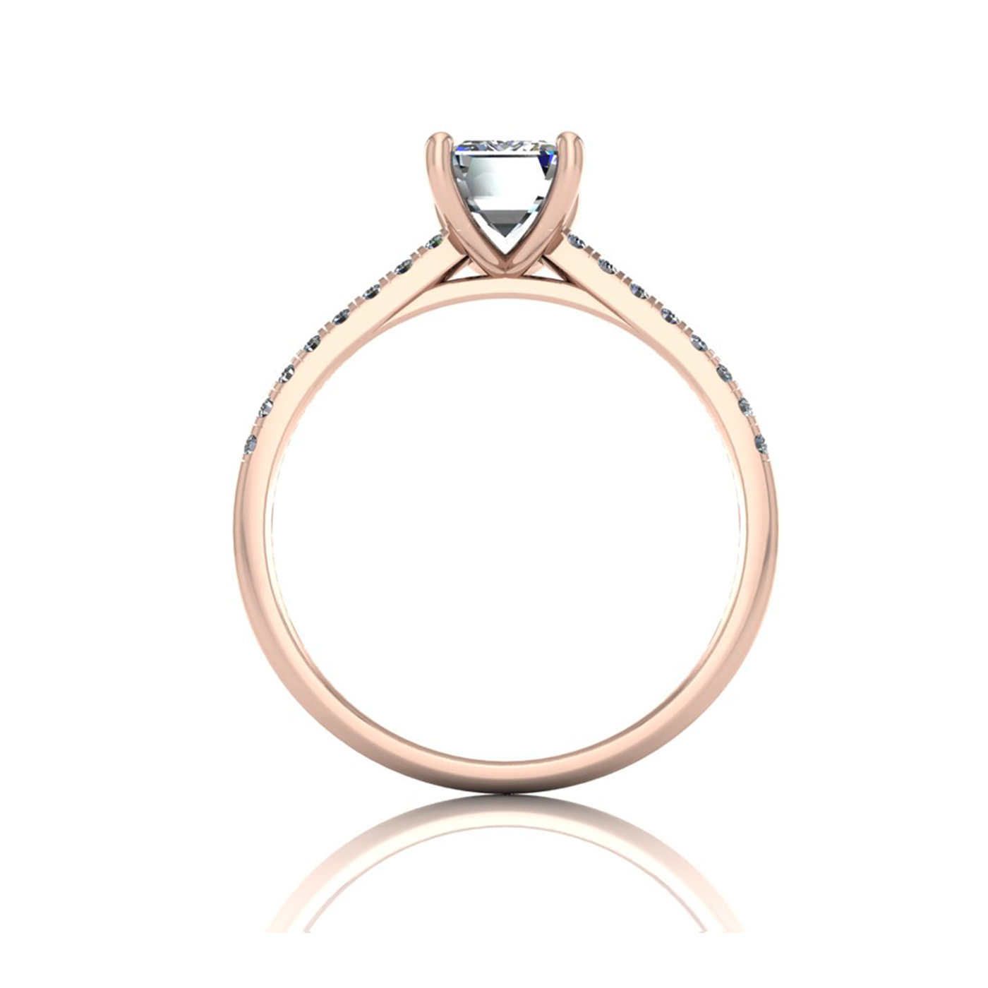 18k rose gold 1.0ct 4 prongs emerald cut diamond engagement ring with whisper thin pavÉ set band