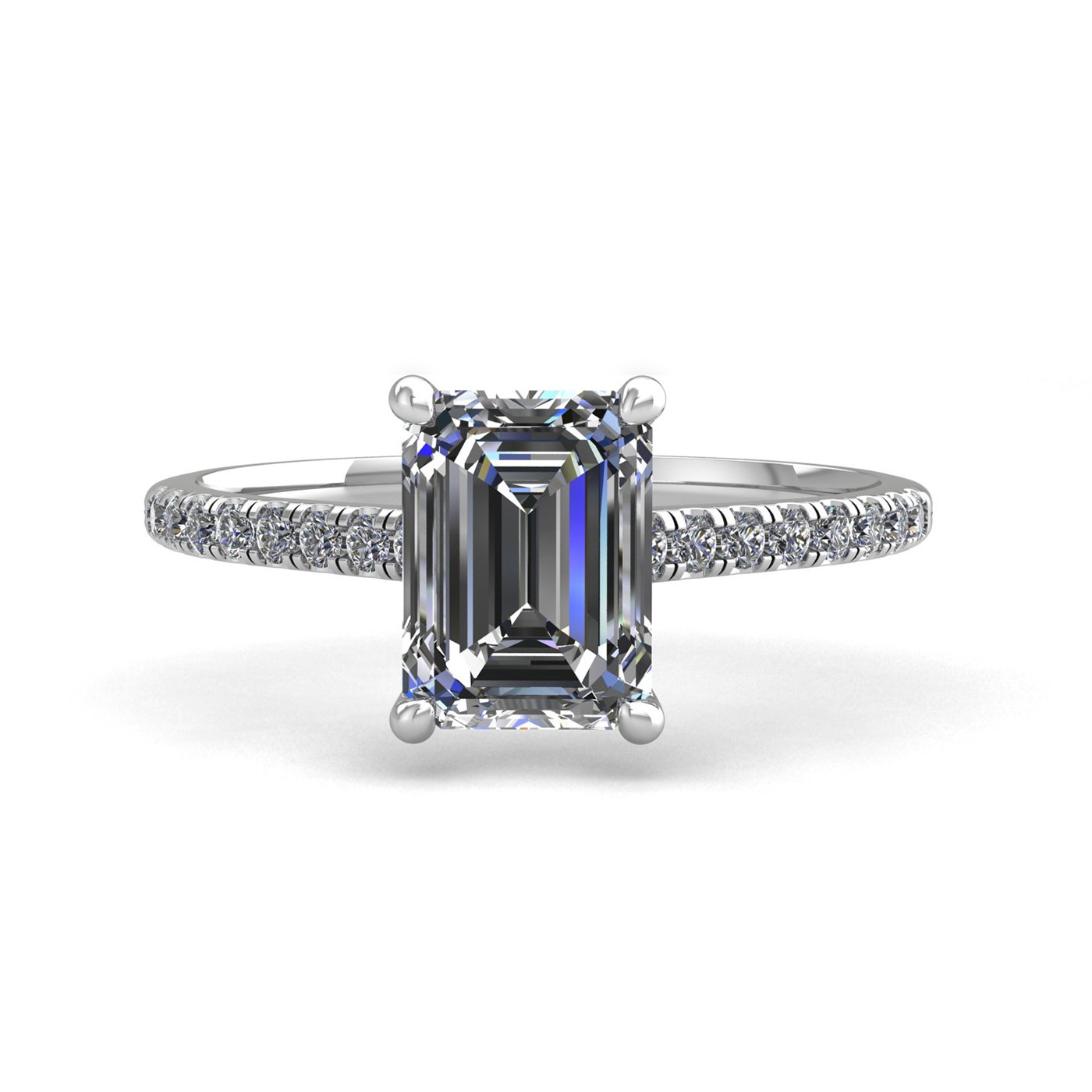 18k white gold 1.20ct 4 prongs emerald cut diamond engagement ring with whisper thin pavÉ set band