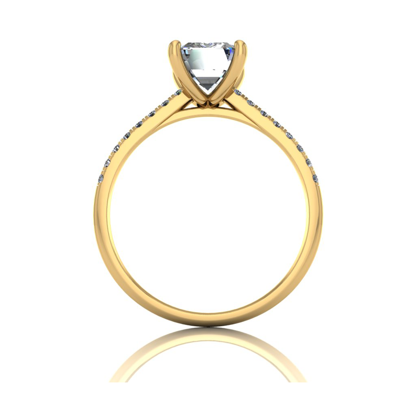 18k yellow gold 1.2ct 4 prongs emerald cut diamond engagement ring with whisper thin pavÉ set band