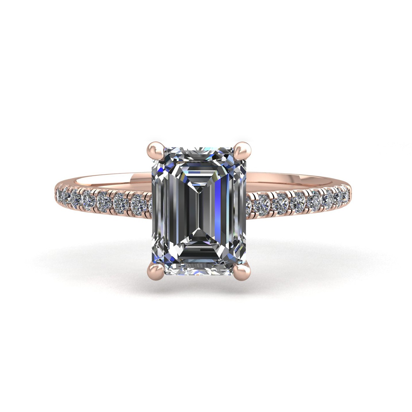 18k rose gold 1.2ct 4 prongs emerald cut diamond engagement ring with whisper thin pavÉ set band