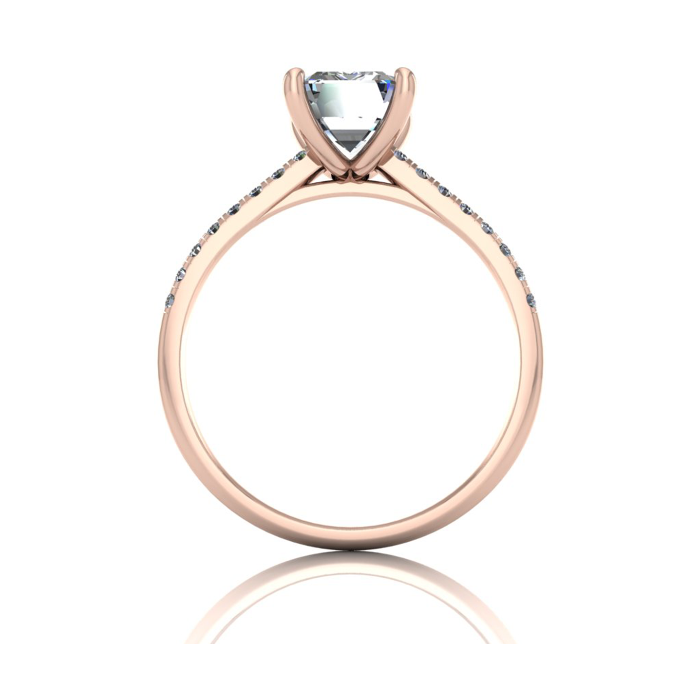 18k rose gold 1.2ct 4 prongs emerald cut diamond engagement ring with whisper thin pavÉ set band