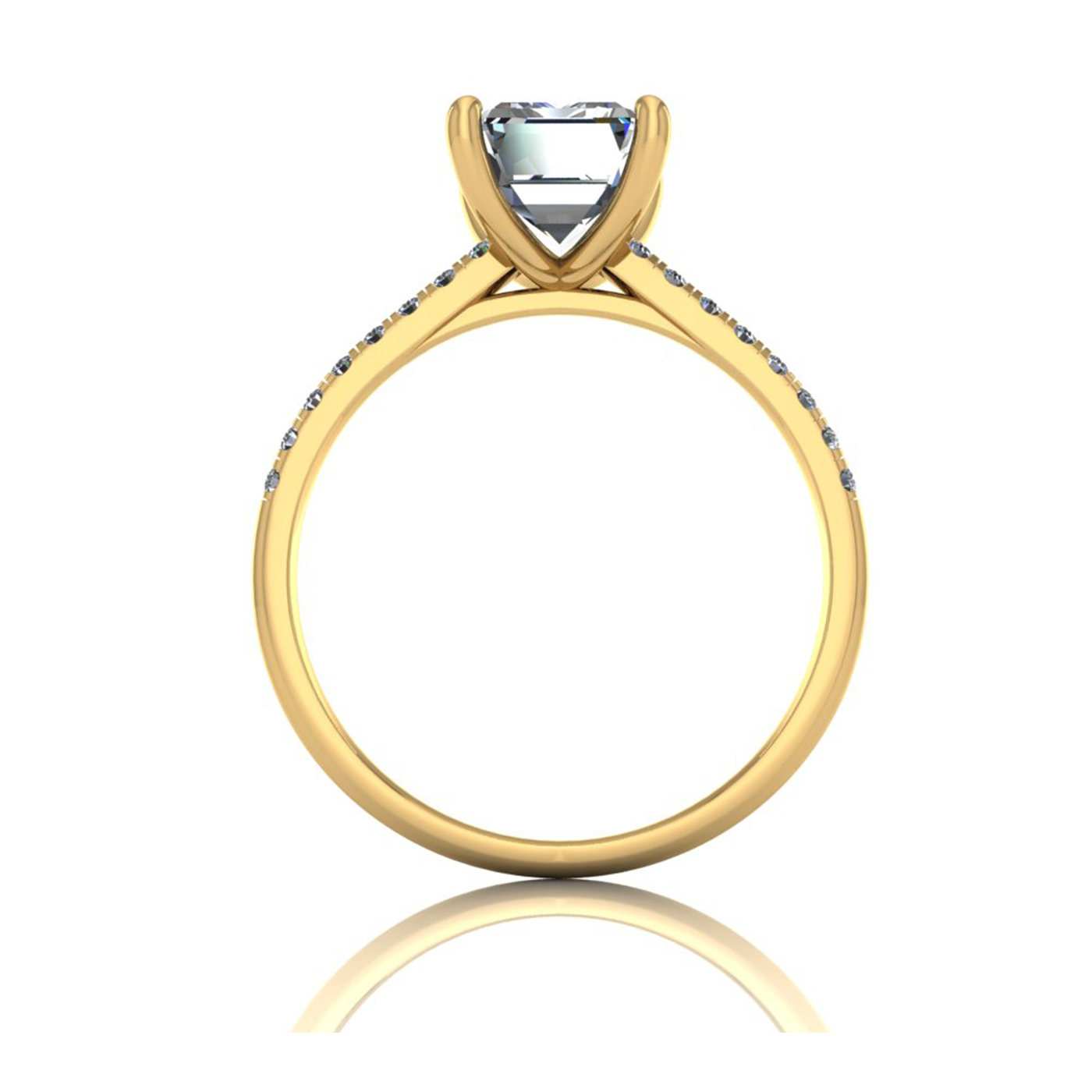 18k yellow gold 1.5ct 4 prongs emerald cut diamond engagement ring with whisper thin pavÉ set band