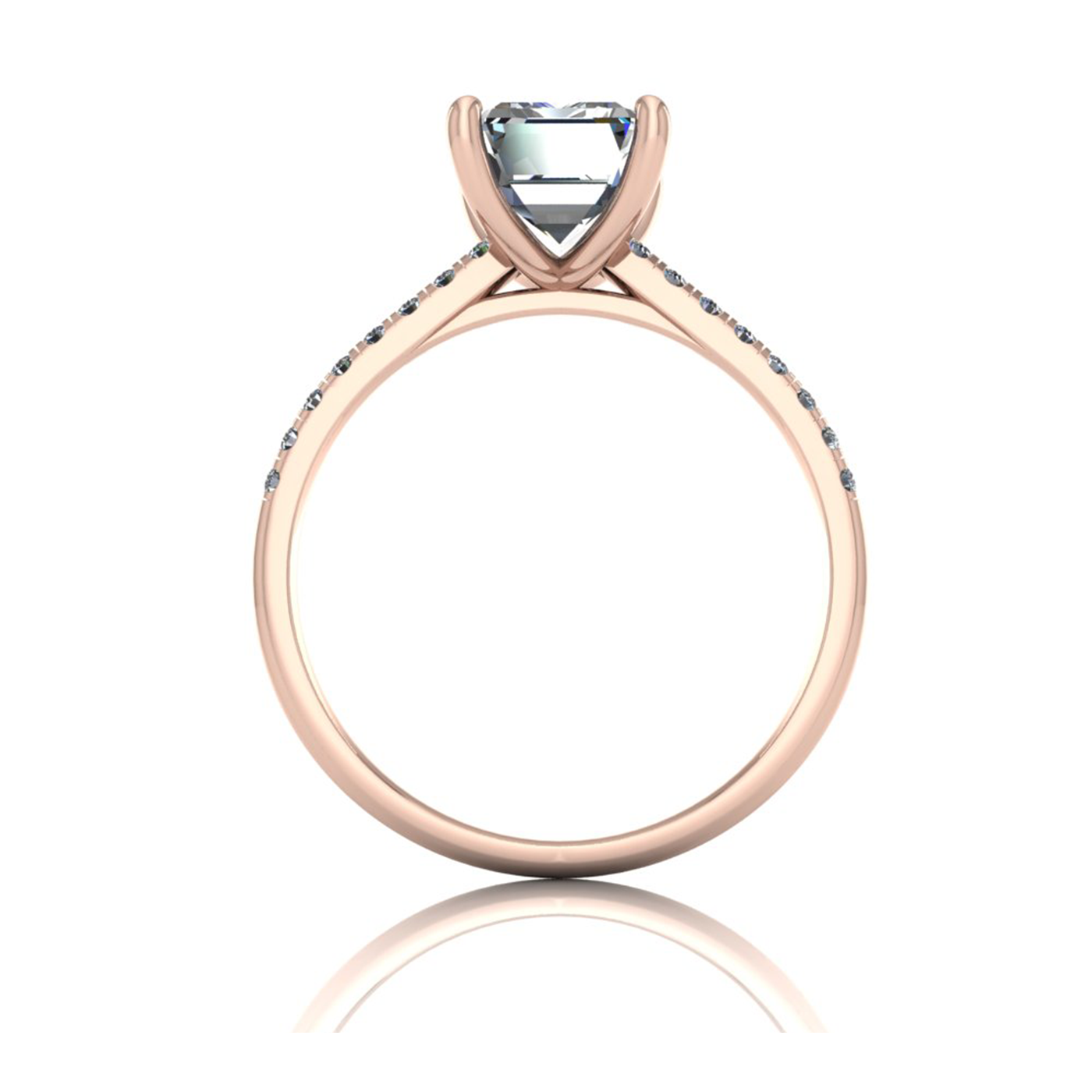 18k rose gold 1.5ct 4 prongs emerald cut diamond engagement ring with whisper thin pavÉ set band
