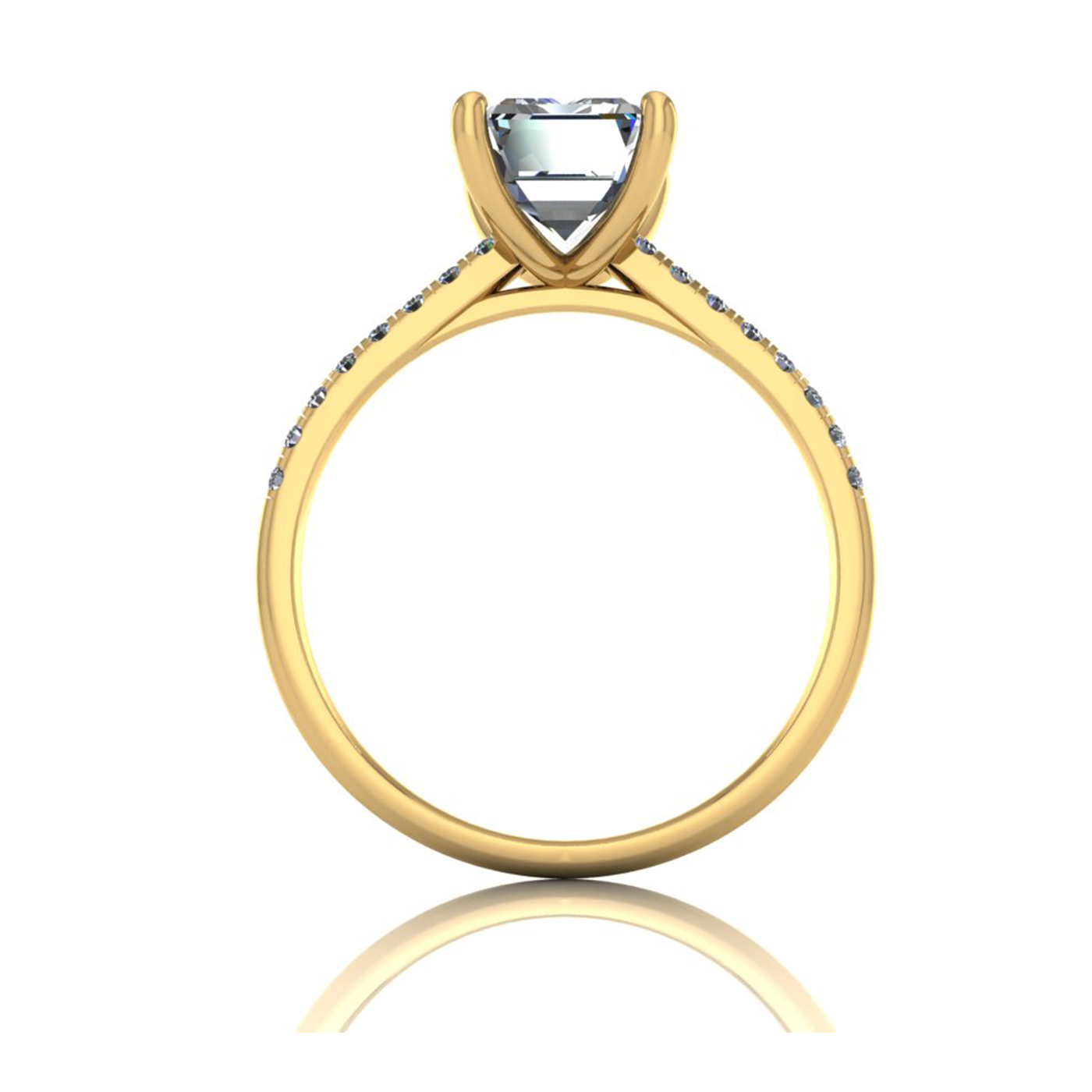 18k yellow gold 2.0ct 4 prongs emerald cut diamond engagement ring with whisper thin pavÉ set band