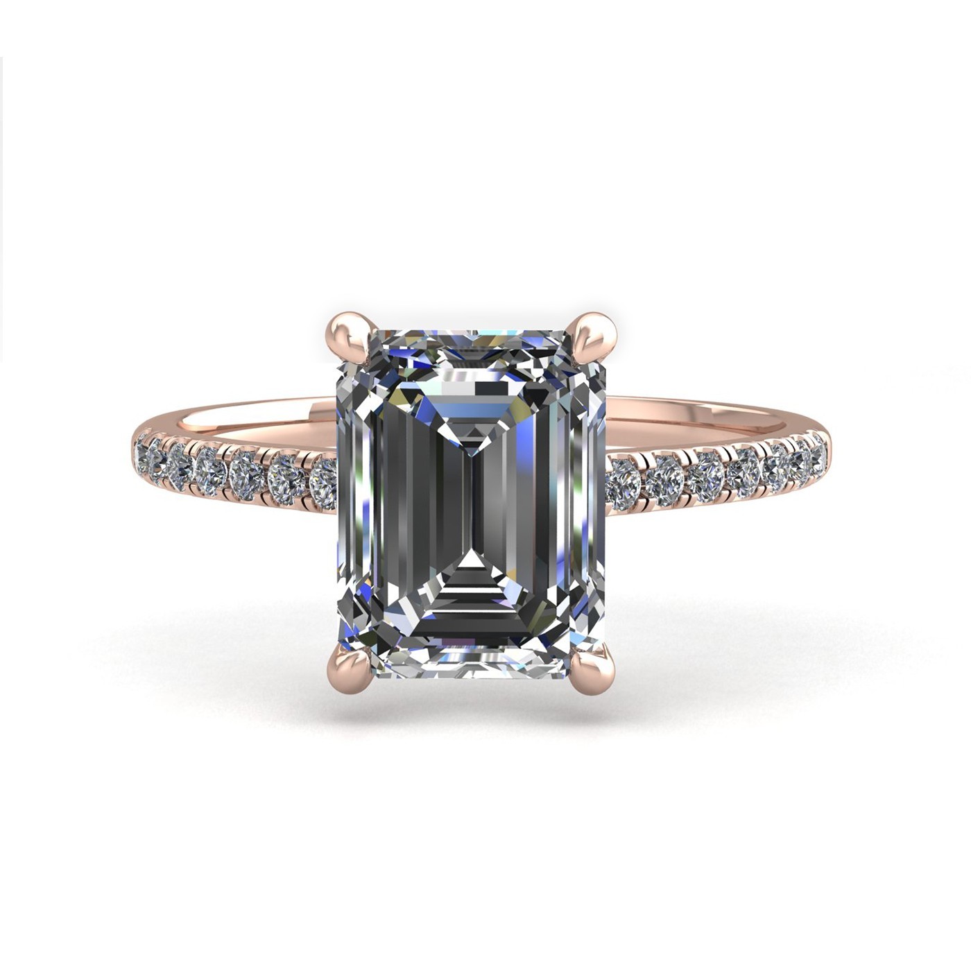 18k yellow gold 2.0ct 4 prongs emerald cut diamond engagement ring with whisper thin pavÉ set band Photos & images