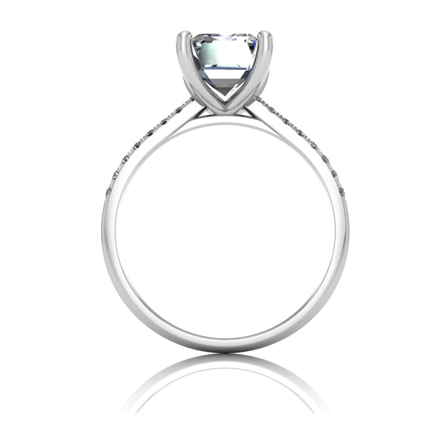 18k white gold 2.5ct 4 prongs emerald cut diamond engagement ring with whisper thin pavÉ set band Photos & images