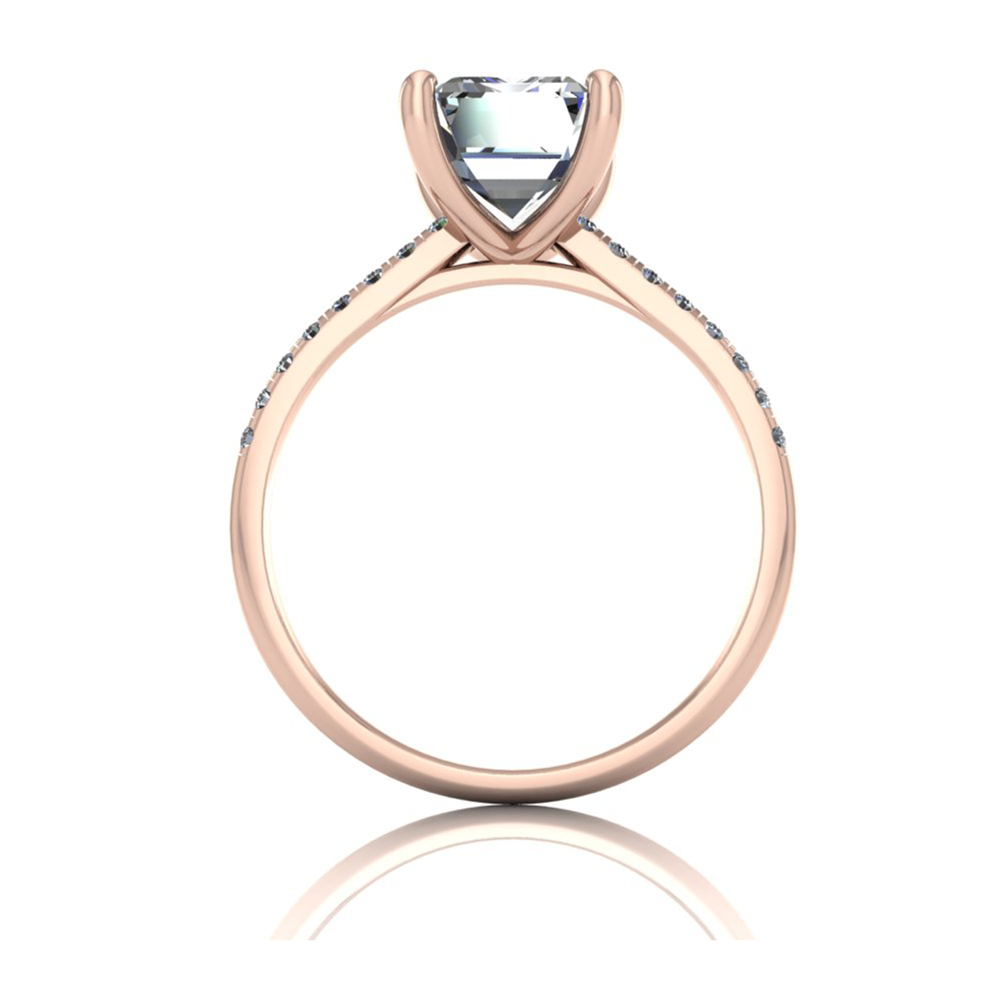 18k rose gold 2.5ct 4 prongs emerald cut diamond engagement ring with whisper thin pavÉ set band