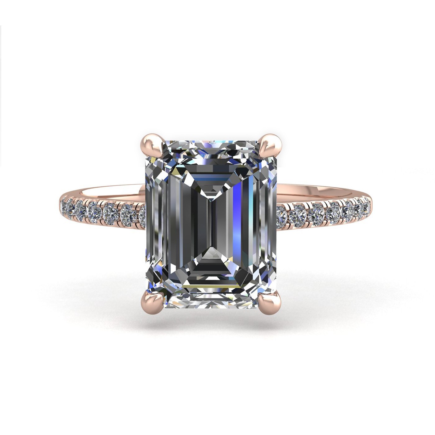 18k rose gold 0,80 ct 4 prongs emerald cut diamond engagement ring with whisper thin pavÉ set band Photos & images