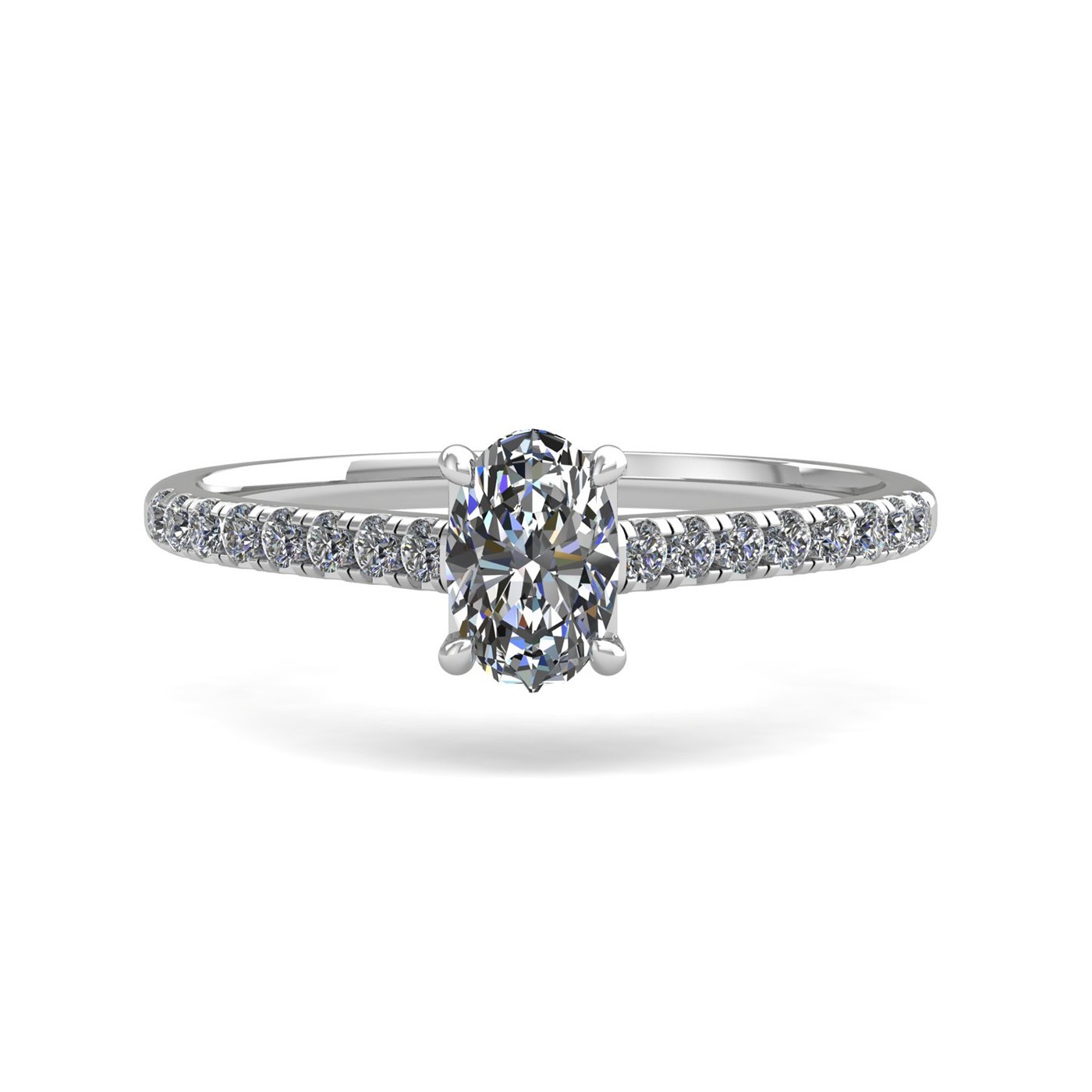 18K WHITE GOLD  0,30 CT 4 PRONGS OVAL CUT DIAMOND ENGAGEMENT RING WITH WHISPER THIN PAVÉ SET BAND