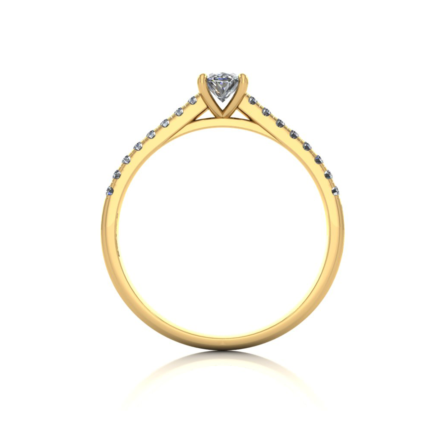 18k yellow gold  0,30 ct 4 prongs oval cut diamond engagement ring with whisper thin pavÉ set band