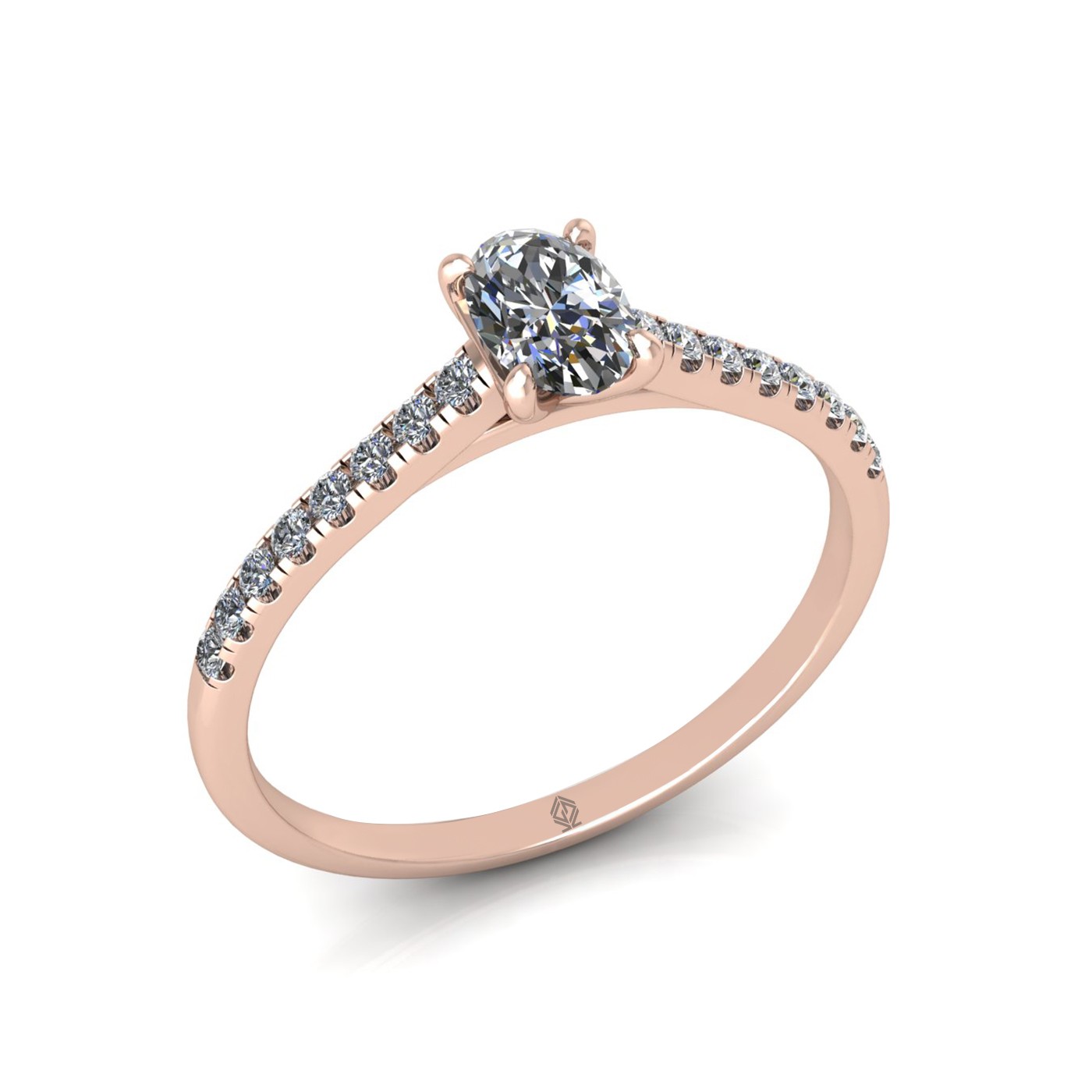 18k rose gold  0,30 ct 4 prongs oval cut diamond engagement ring with whisper thin pavÉ set band Photos & images