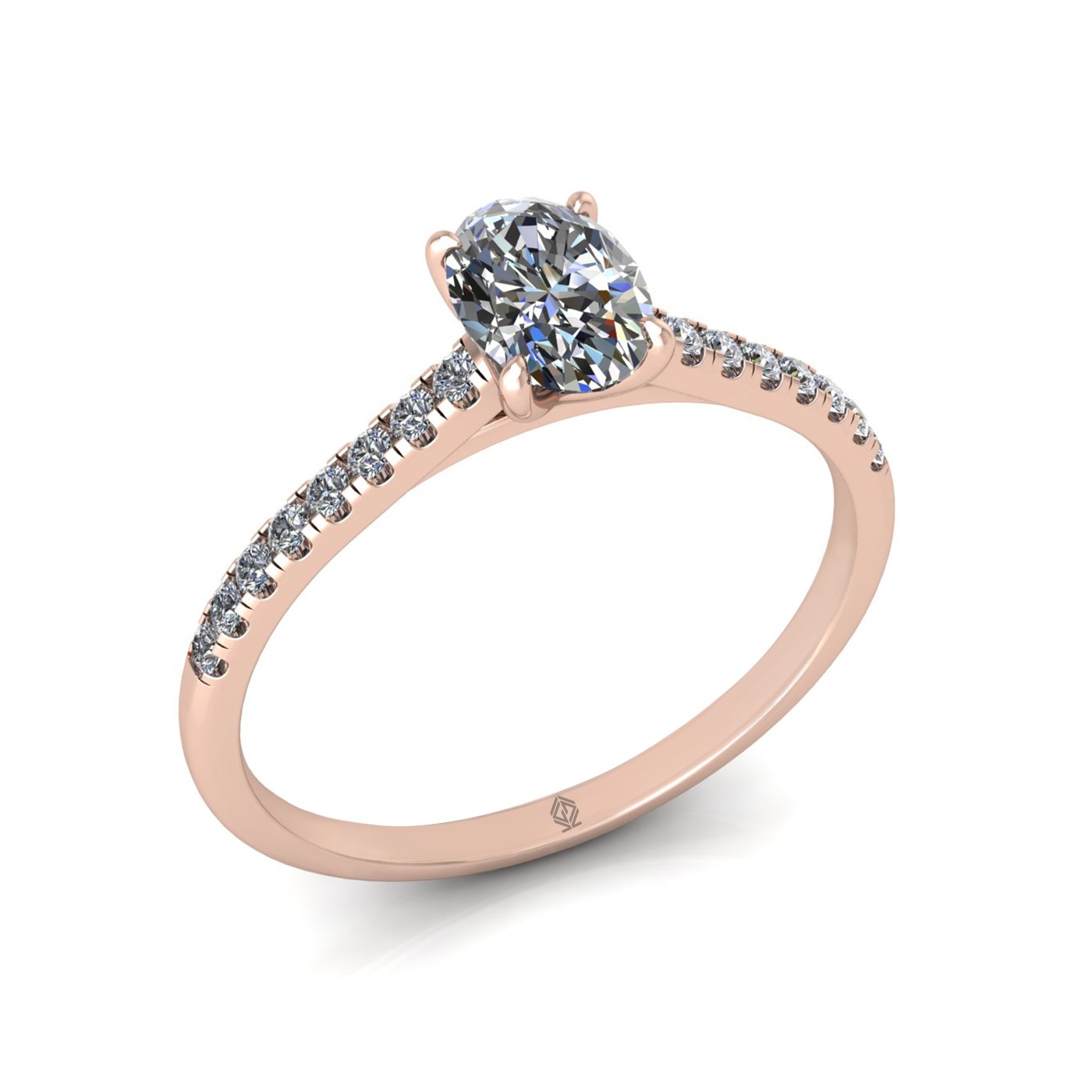 18k rose gold  0,50 ct 4 prongs oval cut diamond engagement ring with whisper thin pavÉ set band Photos & images