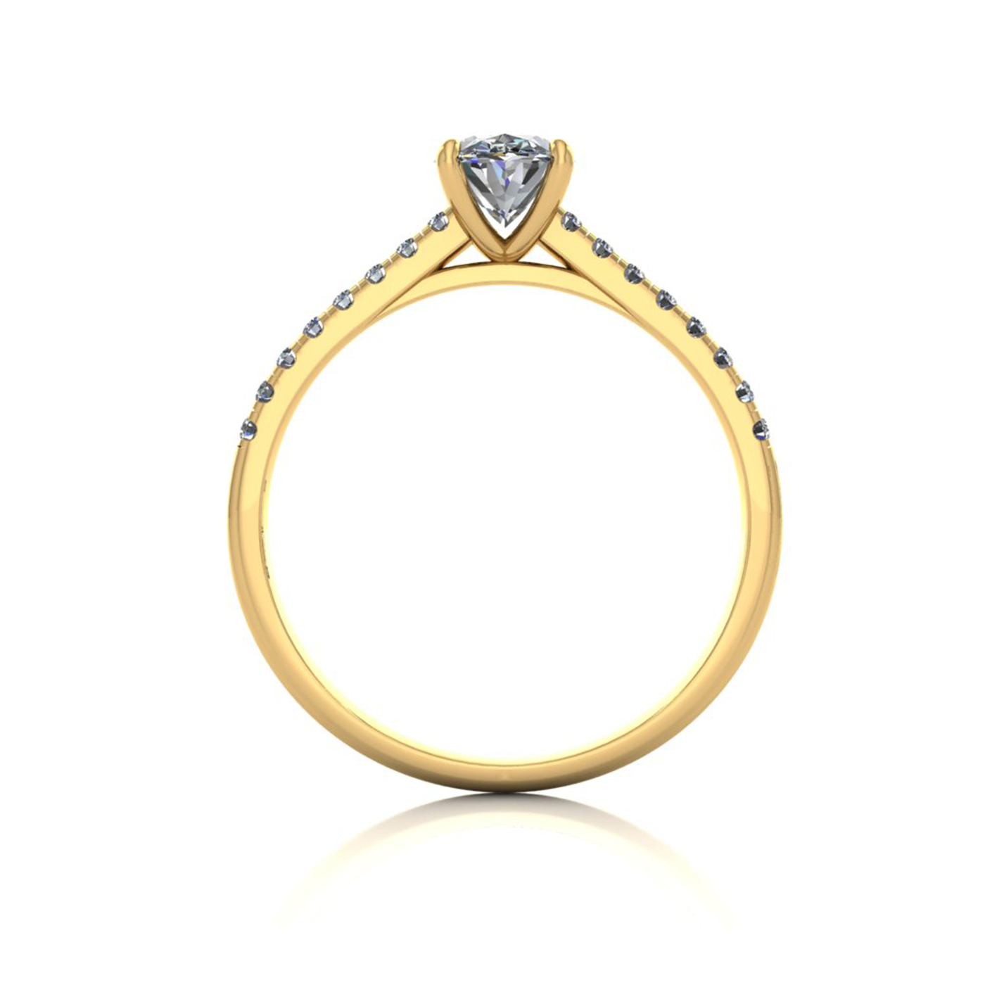 18k yellow gold  0,80 ct 4 prongs oval cut diamond engagement ring with whisper thin pavÉ set band